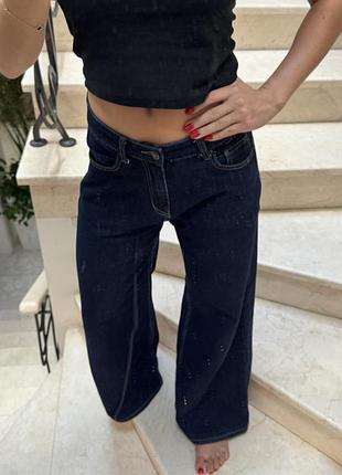 Трендові темно-сині джинси wide leg s/m 36 (160-175) висока та низька посадка