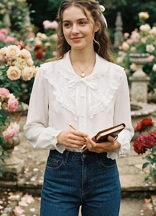 Винтажная белая блуза classic seree arporn с вышивкой и кружевом ришелье, хлопок