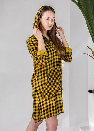 Жіноча туніка з капюшоном в клітку nicoletta 92140 гірчичний, m