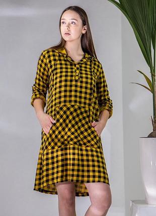 Жіноча туніка з капюшоном в клітку nicoletta 92140 гірчичний, s