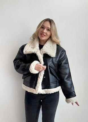 Жіноча дублянка авіатор з еко шкіри zara