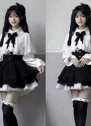 Біла блуза з накидкою та чорним бантом jk lolita