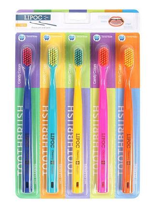 Зубные щетки lipoc candy colors, набор 5 шт, мягкая щетина, разноцветные