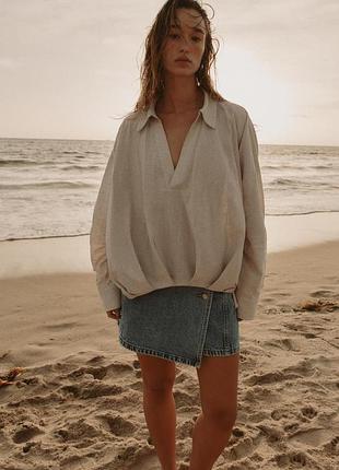 Рубашка оверсайз из льна zara - s, m