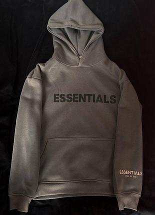 Худі fear of god essentials в сірому кольорі, з теплою підкладкою