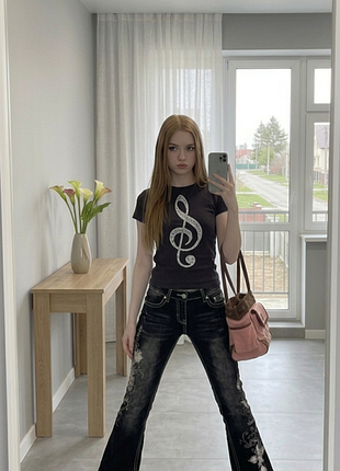 Чорна футболка h&m скрипковий ключ opium indie sleaze y2k