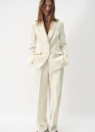 Штани прямого крою з високою посадкою zara, білі прямі брюки zara
