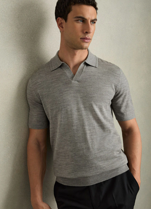 Шерстяное поло reiss duchie merino wool open collar polo shirt