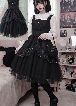 Елегантний чорний сарафан у стилі lolita/j-fashion з під'юбником у комплекті
