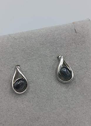 Сережки з вставкою кошаче око
