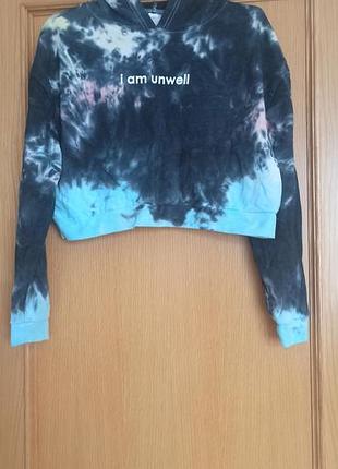 Коротке худі кофта з капюшоном тай дай i am unwell