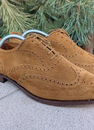 Чоловічі коричневі замшеві туфлі броги crockett & jones england