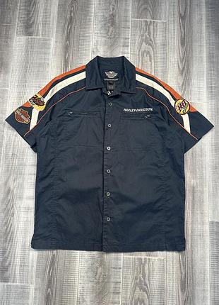 Теніска, сорочка harley davidson, висока, чорна, з канвасу, у стилі кежуал, з нашивками, для байкерів, на ґудзиках, чоловіча, розмір l