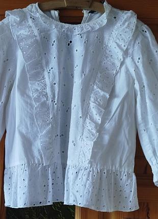 Белая, коттоновая блузка,xs,s, zara