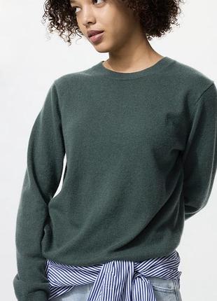 Кашеміровий светр uniqlo 100% cashmere crewneck  sweater зелений, розмір m