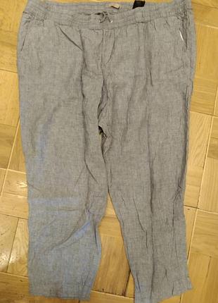 H&m (3xl). штаны широкие, серые, большой размер. лен