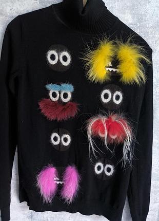 Чорна вовняна водолазка fendi з культової колекції bag bugs (monsters)