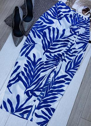 Літня спідниця h&m m l міді спідниця з розрізом на нозі спідниця по фігурі з крепового трикотажу