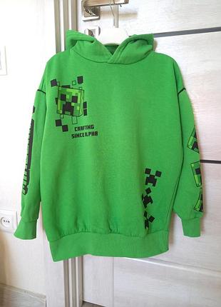 Модная теплая утепленная оверсайз oversize толстовка спортивная спортивная кофта худи кенгуру на флисе крепе элегант minecraft майнкрафт для мальчика