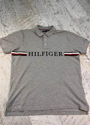 Чоловіче поло tommy hilfiger сіре з коротким рукавом