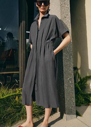Платье миди из смеси льна zara - s, m