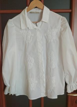 🍓  белая хлопковая блузка с вышивкой, размер 48-50 (l/xl) - идеальное состояние