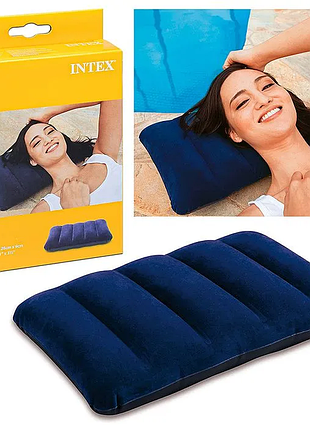 Надувна подушка intex 68672 (43х28х9 см) флокована, темно-синя