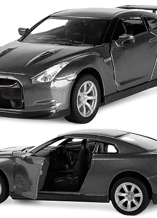 Машинка металева kinsmart 1:36 2009 nissan gt-r r35 інерційна, двері відчиняються kt5340w / темно сірий