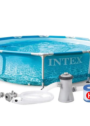 Басейн каркасний intex 28208 metal frame beachside, круглий, 305×76 см, 4485 л, з фільтр-насосом