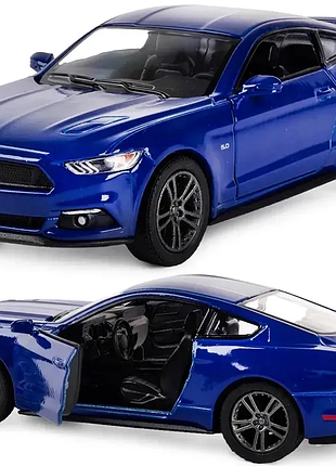 Масштабна модель ford mustang gt 2015 kinsmart 1:38, інерційний механізм, kt5386w синя