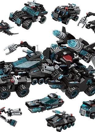Конструктор трансформер qman 1413 полицейский мега-набор 8в1 комплект спецтехники (714 деталей)