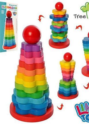 Деревянная игрушка пирамидка tree toys md 1183 развивающий цветок 12 ярких деталей
