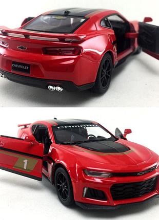 Металева машинка kinsmart 1:38 chevrolet camaro zl1 2017 kt5399wf інерційна, колір червоний з принтом