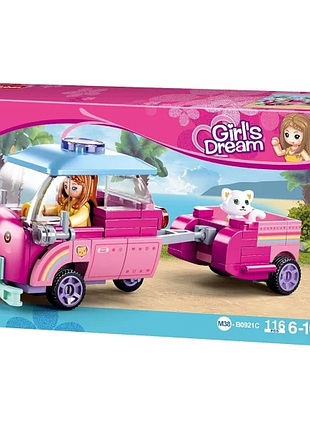 Конструктор sluban girls dream m38-b0921c машинка з прицепом, 116 деталей, 1 фігурка
