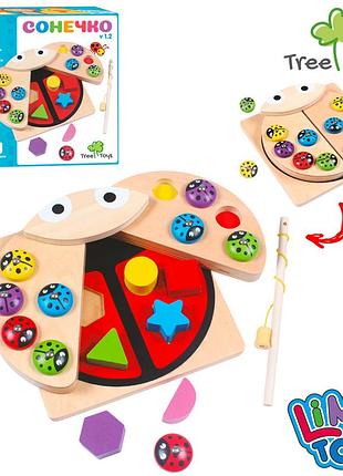 Деревянный сортер 2в1 limo toy tree toys md 1876 «солнышко» с магнитной рыбалкой, 5 фигур, 10 насекомых