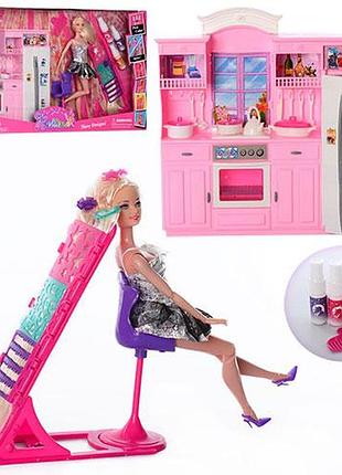 Игровой набор 2 в 1 bettina 66871 «кухня и салон красоты» с шарнирной куклой 29 см