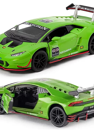 Машинка металлическая kinsmart 1:36 lamborghini huracan lp620-2 kt5389w инерционная, дверь открывается / зеленый