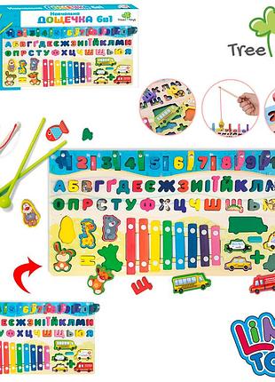 Дерев'яний розвивальний центр tree toys md 1695-ua «навчальна дошечка 6 в 1» з ксилофоном та магнітною риболовлею