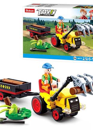 Конструктор sluban town farm m38-b0777 фермерский трактор с прицепом, 110 деталей