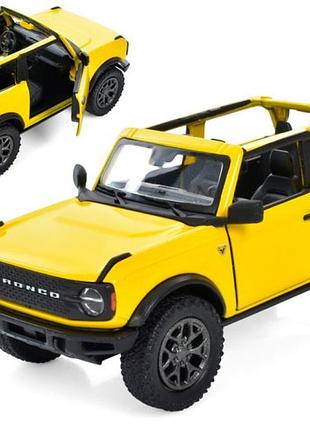 Машинка металева kinsmart 1:34 2022 ford bronco (open top) kt5438wa інерційна, двері відчиняються / жовтий