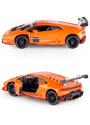 Машинка металлическая kinsmart 1:36 lamborghini huracan lp620-2 kt5389w инерционная, двери открываются / оранжевая