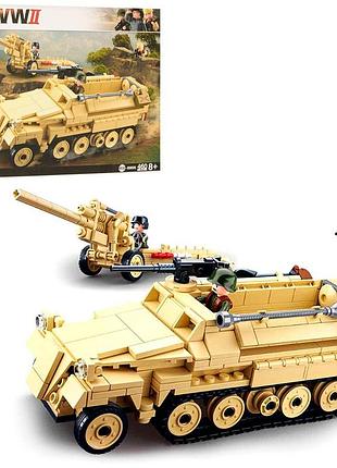 Конструктор sluban wwii m38-b0695 немецкий бтр sd.kfz. 251 и пушка, 460 деталей