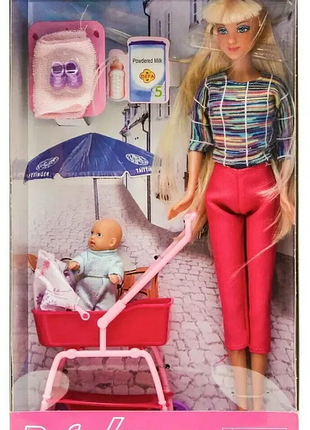 Игровой набор кукла defa lucy мама с малышом-мальчиком в коляске, игровые предметы, 29 см 8358-bf