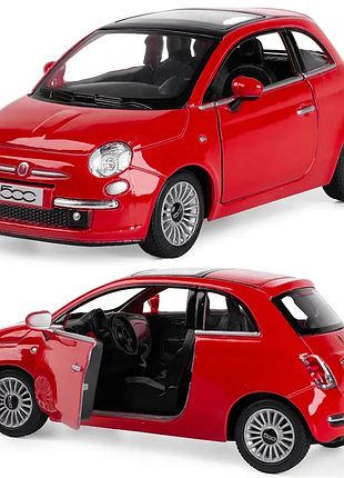 Машинка металлическая kinsmart 1:28 fiat 500 2007 инерционная, дверь открывается / красный kt5345w