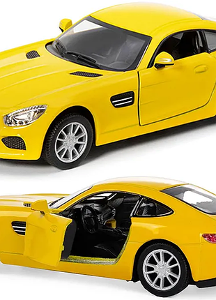 Машинка металева kinsmart 1:36 mercedes-amg gt інерційна, двері відчиняються kt5388w / жовтий