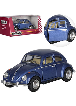 Машинка металева kinsmart kt5057w 1:32 1967 volkswagen classical beetle (жук) інерційна, двері відчиняються / синій