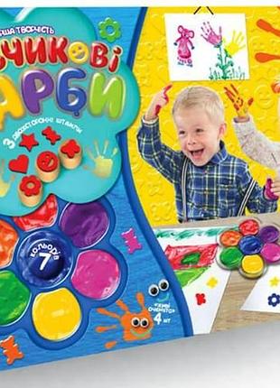 Пальчикові фарби danko toys рк-01-02, 7 кольорів, штампики та аксесуари