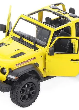 Машинка металева kinsmart 1:34 2018 jeep wrangler kt5412wa інерційна, двері відчиняються / жовтий з відкритим верхом