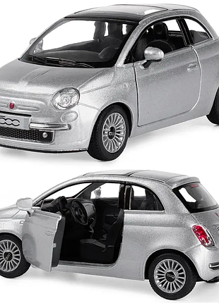 Машинка металлическая kinsmart 1:28 fiat 500 2007 инерционная, двери открываются / серебристый kt5345w