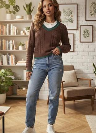 Укороченный коричневый свитер косицами (cable-knit) от zara
